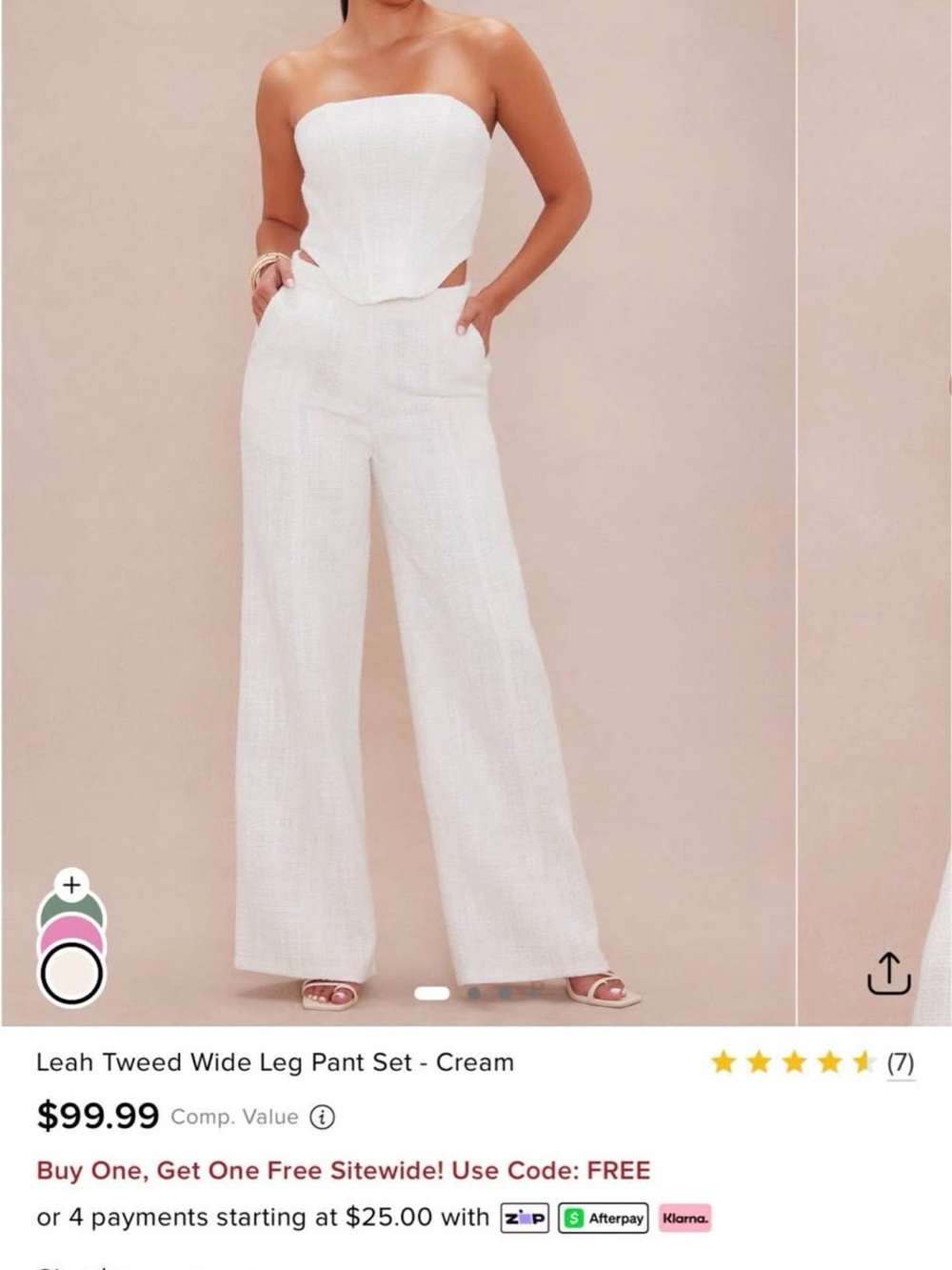 Fashion Nova Cream Strapless Tweed Wide Leg Set